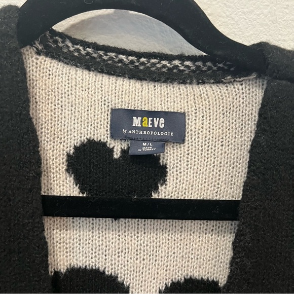 Anthropologie Maeve Halley Hearts Cardigan In Black/White | Size M/L oversized - Picture 6 of 16